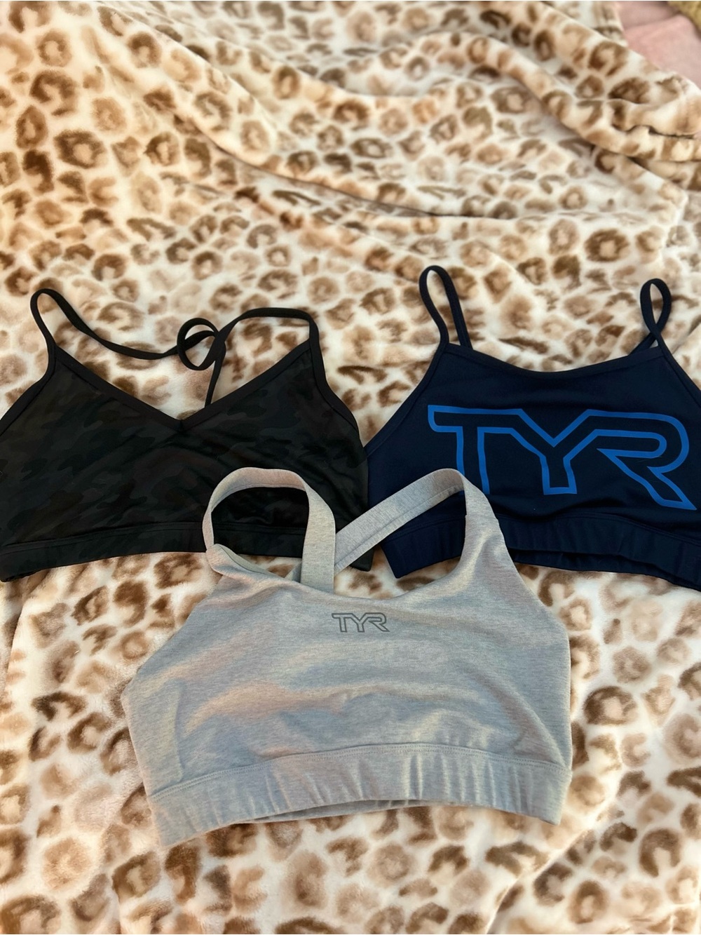 TYR Women's Sports Bra Trio - Black, Navy, Light Gray
